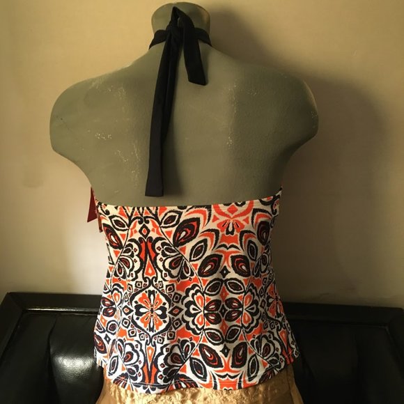 NEW Merona orange/navy print swimsuit top - Picture 3 of 6